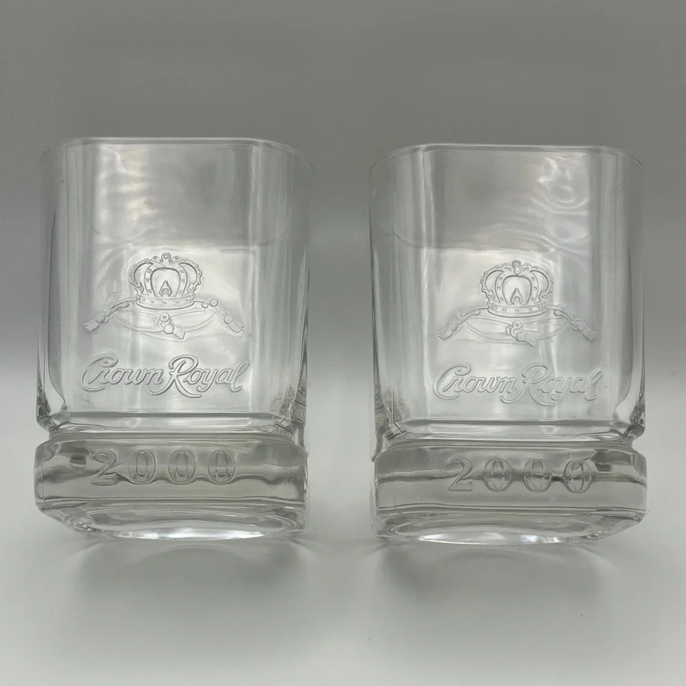 Vtg Crown Royal Millenium Glass Tumblers Set (2)